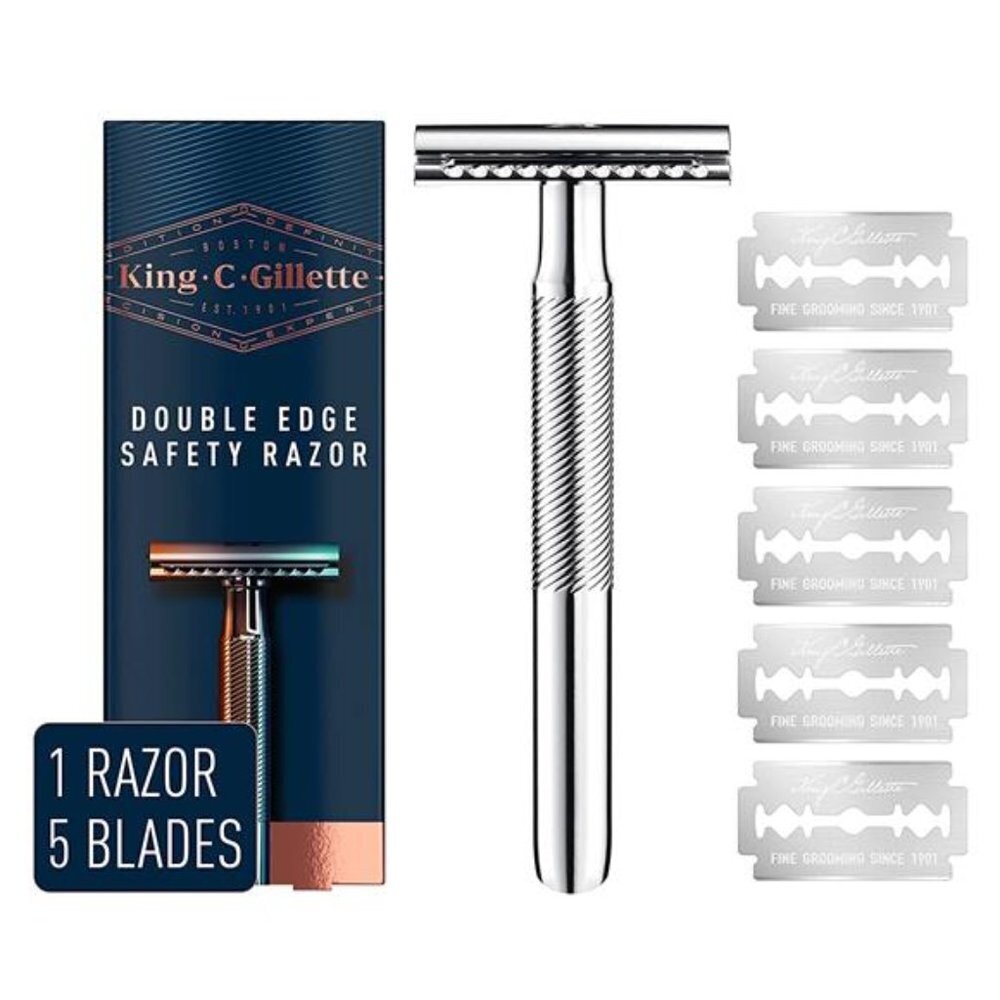 Double Edge Safety Razor Chrome Handle 5 Blades